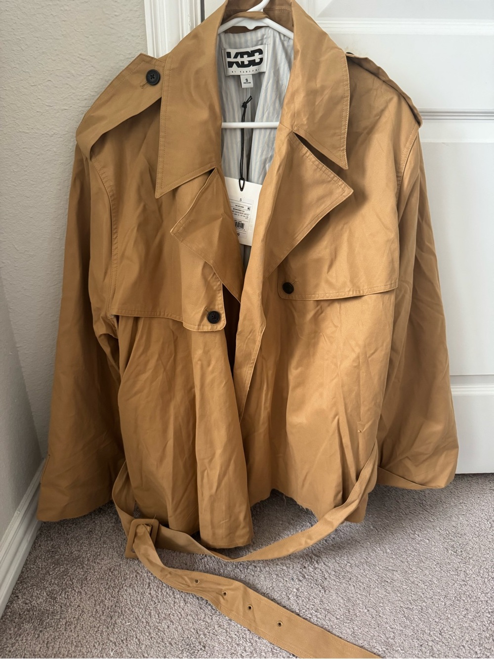 KBB Lightweight Oversized Tan Trench Coat with Belt by Tag
